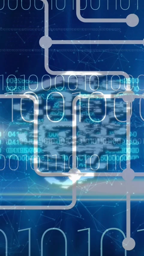 Animation of digital online security padlock icon, binary coding over network of Stock Footage 331719862