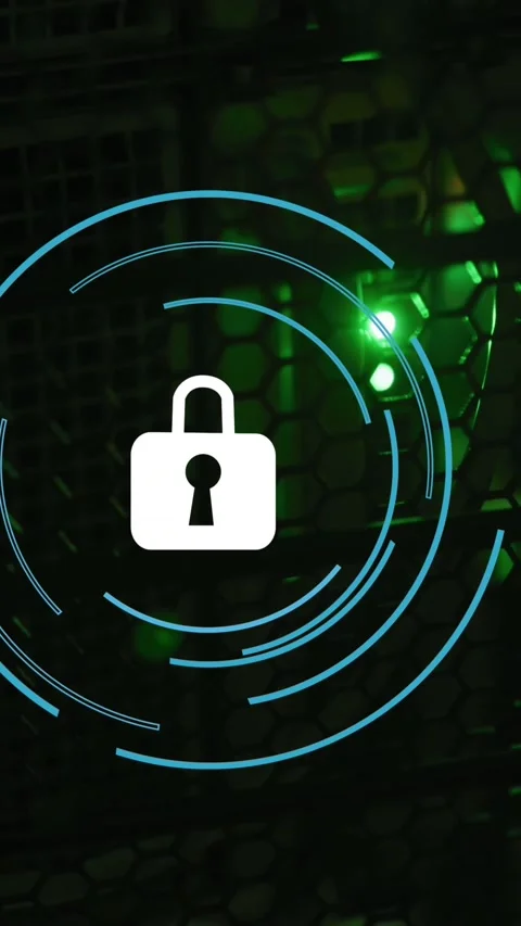 Animation of digital online security padlock over computer server Stock Footage 344595945