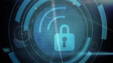 Animation of digital padlock with binary code and circular interface elements Stock Footage 304095323