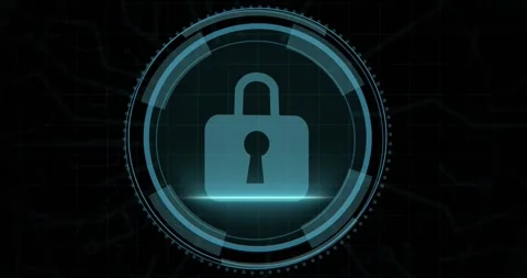 Animation of digital padlock in circle and cyber security on black background Stock Footage 330782891