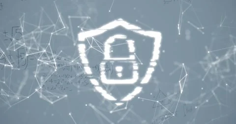 Animation of digital padlock, connections and math formulas on grey background Stock Footage 328586410