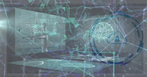 Animation of digital padlock model of digital financial data processing over Stock Footage 327848748