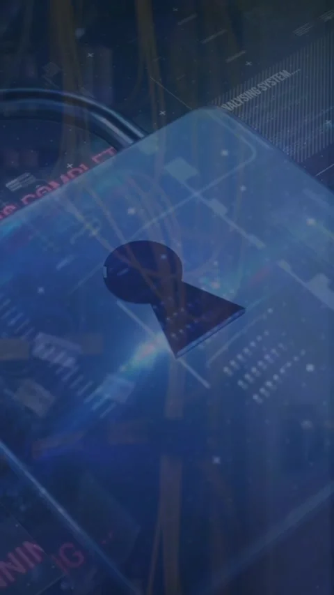Animation of digital padlock over data processing over computer wires Stock Footage 343615330