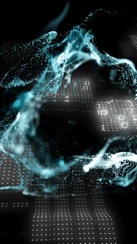 Animation of digital particles forming abstract shape over binary code and Stock Footage 319618018