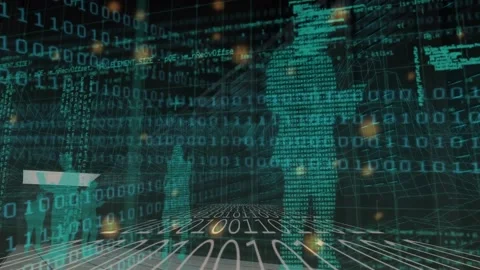 Animation of digital people with looping binary codes and programming language Stock Footage 325965501