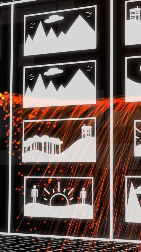Animation of digital profile pictures, falling binary codes and abstract pattern Stock Footage 343718909