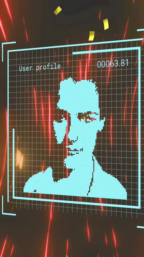 Animation of digital profile pictures over confetti and circular wave pattern on Stock Footage 344783239