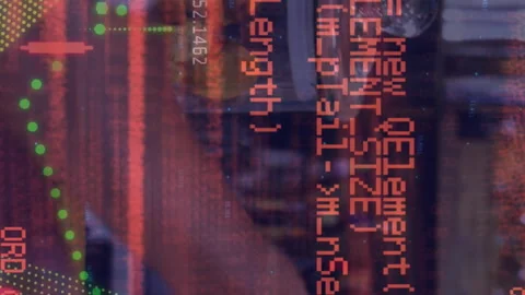 Animation of digital programming data, grid pattern and line graph over man Stock Footage 313037955
