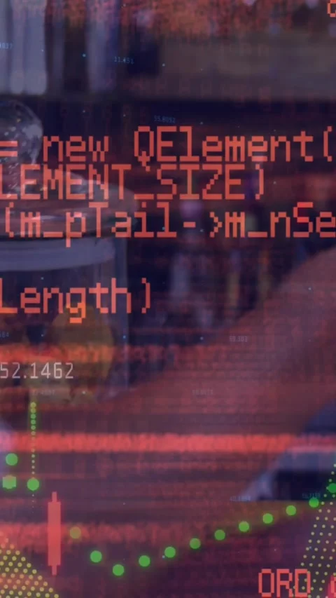 Animation of digital programming data, grid pattern and line graph over man Stock Footage 322560715