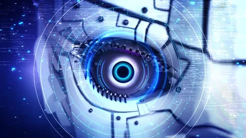 Animation Digital robotic eye Artificial intelligence scans information. High Stock Footage 333971061