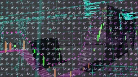 Animation of digital rotating triangular shapes over moving programming code and 스톡 동영상 327956301