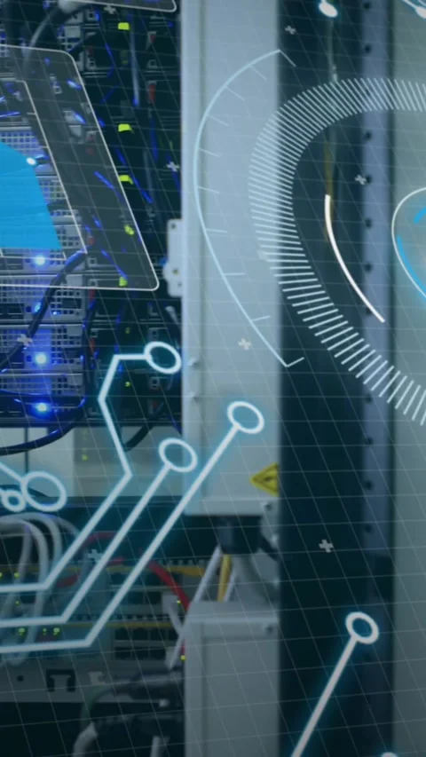 Animation of digital scope over server room Stock Footage 344722492