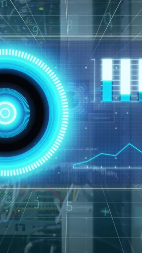 Animation of digital scope over server room Stock Footage 344765607
