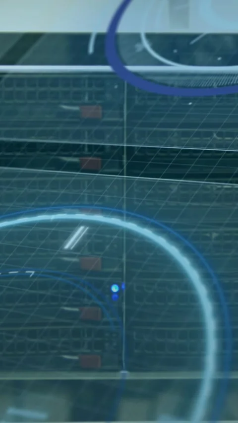 Animation of digital scope over server room Stock Footage 344774396