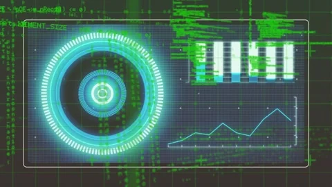 Animation of digital scope scanning with bar and line graphs over computer Stock Footage 327714178