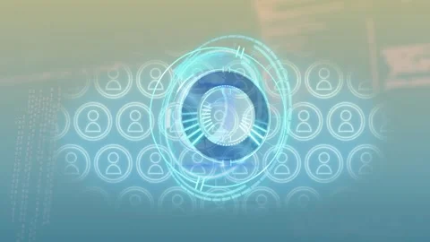 Animation of digital scope scanning over programming data and profile icons Stock Footage 328311073
