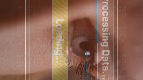 Animation of digital screen with data processing over eye of caucasian woman 스톡 동영상 312354177