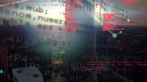 Animation of digital screen with data processing, connections and cityscape Stock Footage 328082702