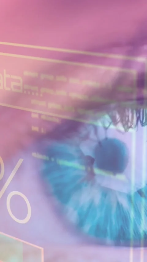 Animation of digital screen with data processing over eye of caucasian woman Vídeos de archivo 342650595
