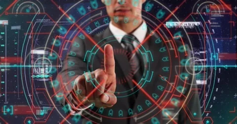 Animation of digital screen with diverse data and glitch over caucasian Stock Footage 328810828