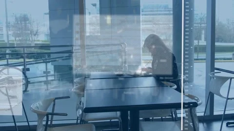 Animation of digital screen with graph and map over businesswoman using digital Video stock 229433675