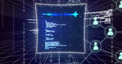 Animation of digital screen, icons, binary coding and data processing Stock Footage 328091109