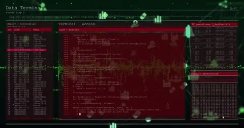 Animation of digital screen with programming languages over multiple icons Stock Footage 230939728