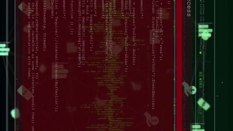 Animation of digital screen with programming languages over multiple icons Stock Footage 312525425