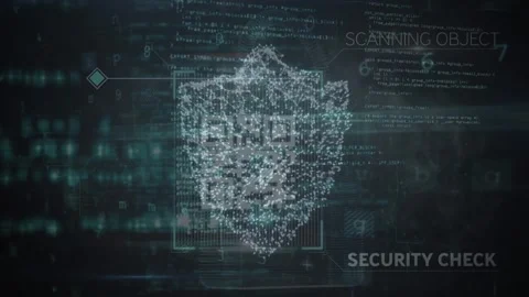 Animation of digital shield and qr code over data processing on black background Stock Footage 329765622