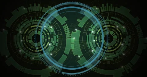 Animation of digital shield over scopes scanning Stock Footage 308905477