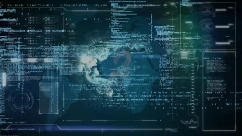 Animation of digital skull with code overlay creating futuristic technology Stock Footage 304853814