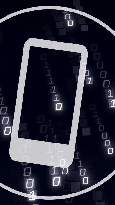 Animation of digital smartphone icon, binary coding and data processing Video stock 342594886