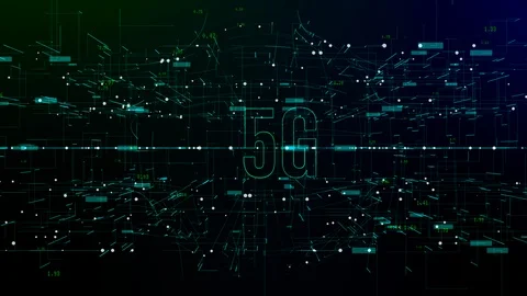 Animation of digital space with '5G' text Video stock 106014174