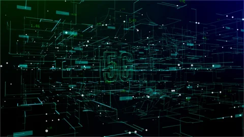 Animation of digital space with '5G' text Video stock 106017698