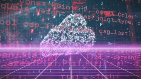 Animation of digital space with data processing and digital cloud Stock Footage 330771100