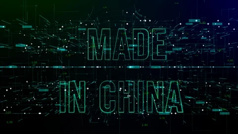 Animation of digital space with 'Made in China' text Stock Footage 106015699