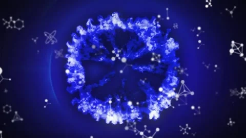 Animation of digital space with molecules and explosion Stock Footage 201596555