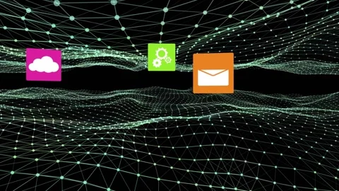 Animation of digital space with tech icons and lines Stock Footage 328410667