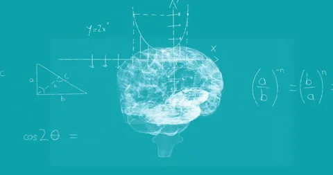 Animation of digital spinning brain over mathematical equations Stock Footage 267822597