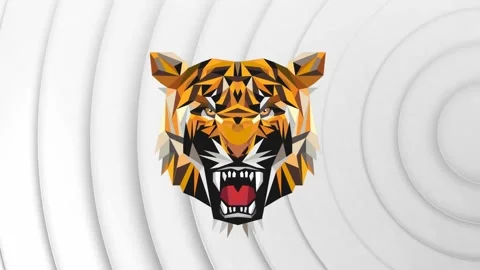 Animation of digital tiger face over circular pattern against white background Stock Footage 239789568