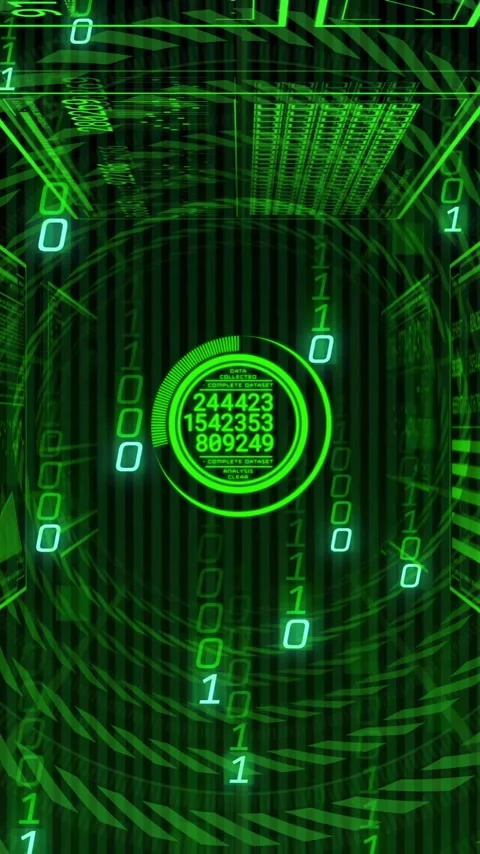 Animation of digital tunnel with binary code and numbers in green futuristic Stock Footage 319071978