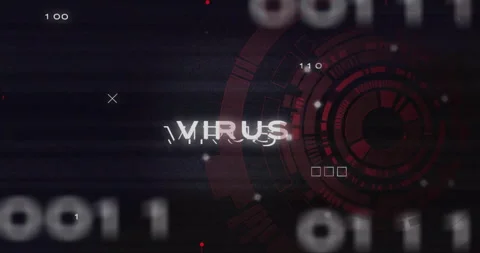 Animation of digital virus warning with binary code and red circular patterns Stock Footage 305729188