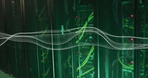 Animation of digital wave against close up of a computer server Stock-Footage 327271748
