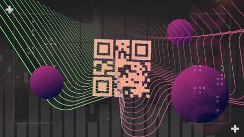 Animation of digital wave and abstract shapes over qr code scanner on Stock Footage 325771000