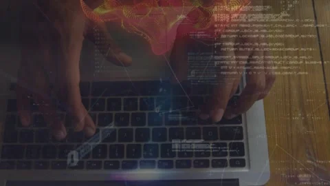 Animation of digital wave and data processing over mid section of person using Stock Footage 328465928