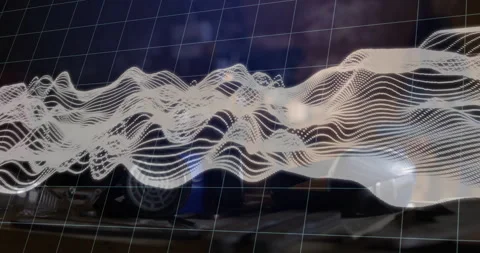 Animation of digital wave pattern overlaying car on grid background 스톡 동영상 306242765