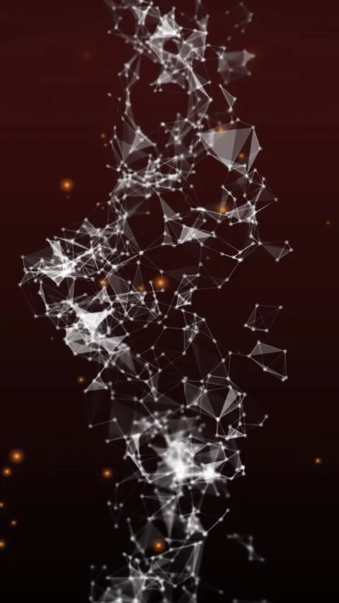 Animation of digital wave of plexus networks spinning and glowing orange spots 動画素材 321581152