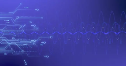 Animation of digital waveforms and circuit patterns in futuristic technology Stock Footage 304160520