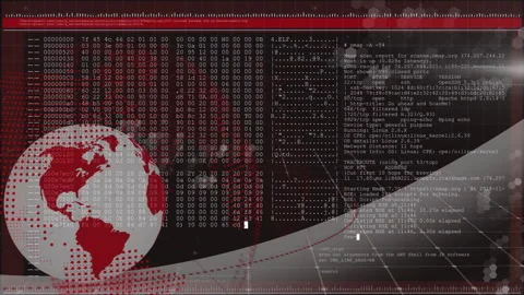 Animation of digital world map with binary code and programming script in school Stock Footage 304843525