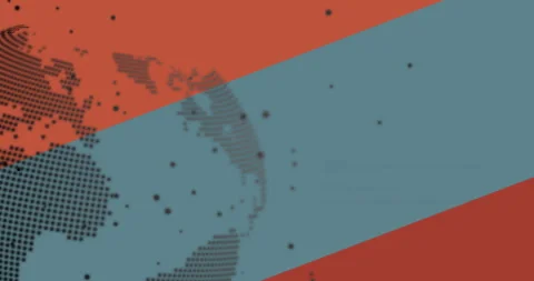 Animation of digital world map with coding text on abstract red and blue Stock Footage 304074850